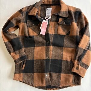 Brown & Black‎ Plaid Shacket Kids L 12 Fornia Apparel Shirt Jacket Snap Front